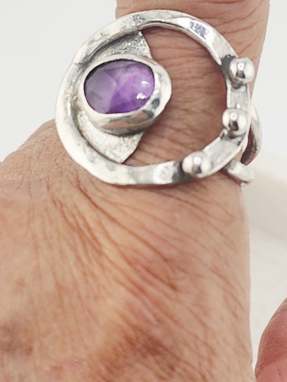 AMETHYST ROSE-CUT GEMSTONE CIRCLE RING HANDMADE IN STERLING SILVER SIZE 9 - Picture 15 of 16